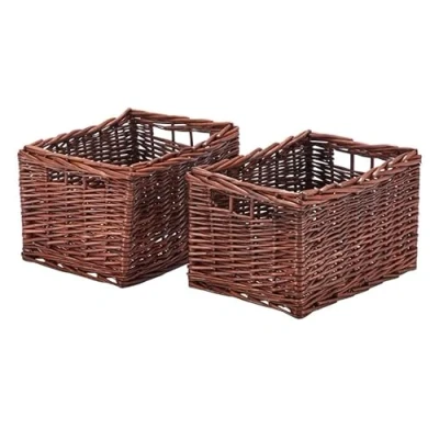 Image of Wovenhill Set of 2 Bronze Rectangular Baskets Handmade Willow Storage Boxes W29 x D40 H24cm