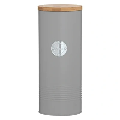 Image of Typhoon Pebble Grery Ribbed Bread Bin Crock Storage Container With Bamboo Lid, 10.5 Litre W34 x D11 cm H20.5