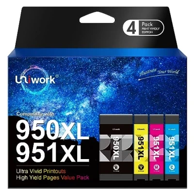Image of Uniwork Compatible ink cartridge to replace HP 950XL 951XL for Officejet Pro 251dw 276dw 8100 8600 8610 8615 8620 8640 (1 black, 1 cyan, magenta, yellow) Packaging may vary