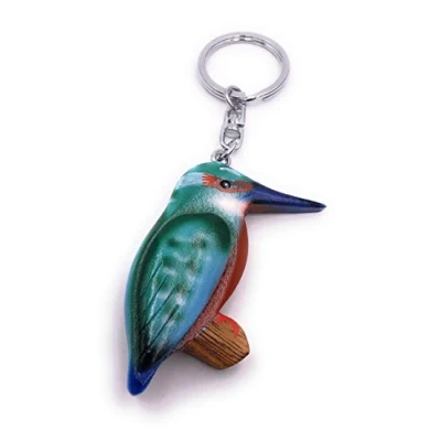 Image of H Customs Kingfisher bird animal cute wood precious handmade keychain pendant