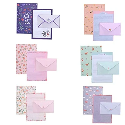 Image of 36 Pcs Lovely Letter Paper Lined Stationery with 18 Envelope Writing Stationary Set for Office Home School (36)