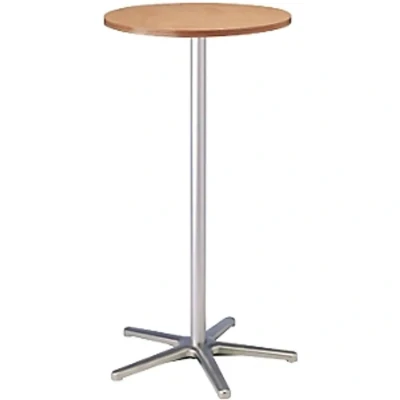 Image of Maul Pedestal Table, 600mm, 1100mm High, Silver Frame, Beech Finish Tabletop