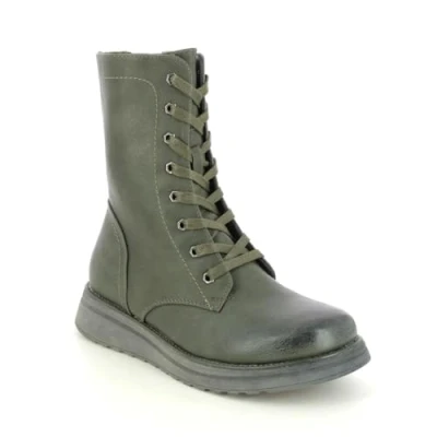 Image of Heavenly Feet Ladies Mid Calf Boots Martina Zip Up Memory Foam Casual Biker (Khaki4, uk_footwear_size_system, adult, women, numeric, medium, numeric_4)