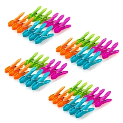 Image of 48PCS Clothes Pegs for Washing Line, Beach Towel Clips Pegs, Plastic Laundry Clip, Garden, Sunbeds Sun Loungers Pool Chairs (4 Colors)