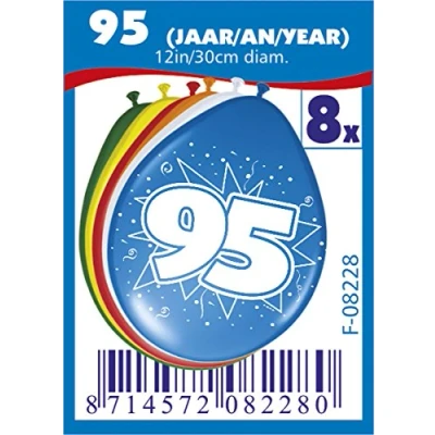 Image of Folat 08228 95th Birthday Balloons 30 cm 8 pieces, Multi Colors, 95