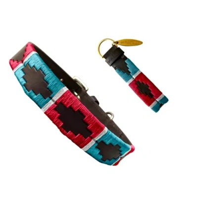 Image of Carlos Diaz Genuine Leather Waxed Embroidered Polo Dog Collar M