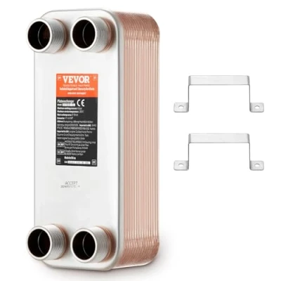 Image of VEVOR Heat Exchanger, 5&quot;x 12&quot; 30 Plates Brazed Plate Copper/316L Stainless Steel Water to Exchanger for Floor Heating, Snow Melting, Beer Cooling