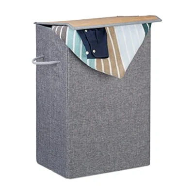 Image of Relaxdays Laundry Hamper with Hook and Loop Lid, Fabric, 2 Handles, Portable, 60 L Capacity, HWD 60x40x30 cm, Grey
