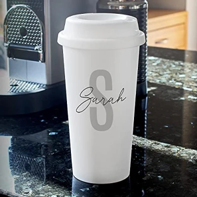 Image of Custom Personalised Initial &amp; Name Insulated 500ml BPA Free Plastic Reusable Eco Travel Cup Hot Chocolate Coffee Tea Work Commute