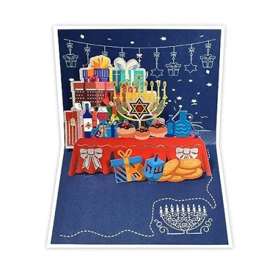 Image of Happyhanukkah 3d Greeting Card For Chanukah Festival Handmade Presents Popup Menorah Light Gift Blessing Cards