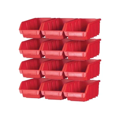 Image of Faithfull FAIPAN12 12 Plastic Storage Bin Set with 4 Wall Mounting Rails (16 Piece Set), Fixings Included
