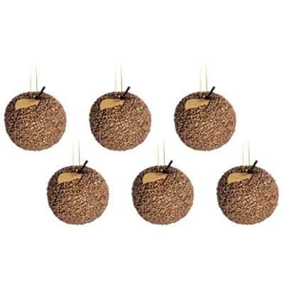 Image of BWG Champagne Gold Glitter Apple Christmas Tree Baubles Decorations (Set of 6)