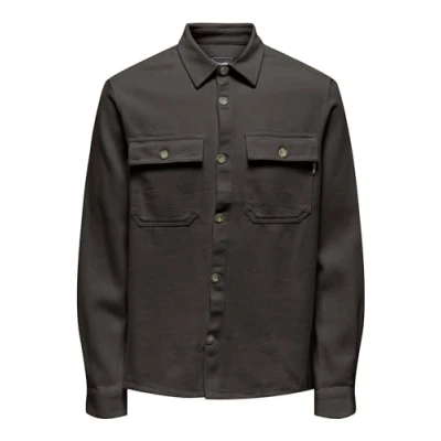 Image of Only &amp; Sons Mar Over Solid LS Shirt Large (Black)