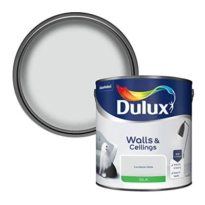 Image of Dulux Silk Emulsion Paint For Walls And Ceilings Cornflower White 2.5 Litres