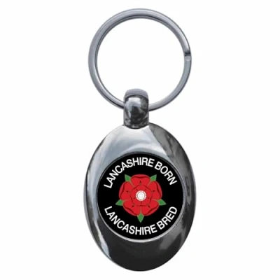 Image of Ozorath Lancashire Born Bred Keyring Keychain Key Ring Chain With Trolley Coin