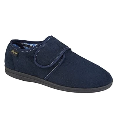 Image of Sleepers Mens Johnny Microfibre Memory Foam Touch Fastening Slippers Navy Size 6 14 13 UK