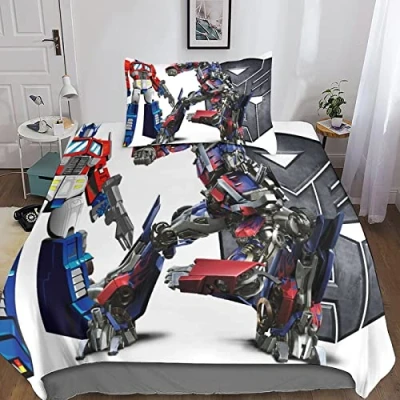 Image of KRIVS Transformers 3D Print Duvet Cover Set Bedding Sets with Hidden Zipper Closure,Microfiber Polyester Comforter Quilt For Teen Boys 3 Piece Single（135x200cm）
