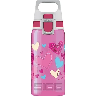 Image of SIGG Kids Water Bottle Viva One Hearts Suitable For Carbonated Beverages Leakproof Dishwasher Safe BPA Free Sports &amp; Bike Pink 0.5L