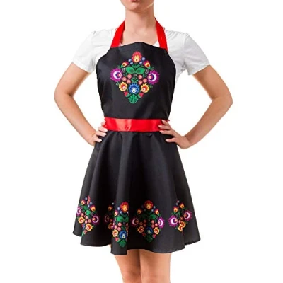 Image of Froster Nitly Folk Dress Apron, Kitchen Pinafore for Women, Floral Vintage, Waterproof