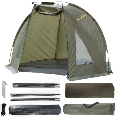 Image of Dr.Fish Carp Fishing Tent Bivvy Quick Erect Lightweight Waterproof Day Shelter with Sides Accessories Include Ground Sheet Carry Bag for Spring Summer Autumn Trip