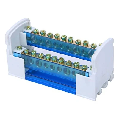 Image of Distribution Terminal Block, 500V 125A Box Strip Blocks Din Rail 2 Level Single Phase with Transparent Dust Cover 211