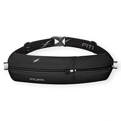 Image of Fitletic Waterproof Phone Pouch Bum Bag Ideal Bolt Running Belt with 2 Pockets and Adjustable Strap Durable Waist for Men Women Multipurpose Anti Theft Outdoor Activities (Black)