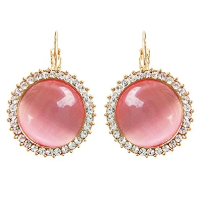 Image of Navachi 18k Gold Plated Circle Pink Opal Crystal Hoop Az1005e Leverback Earrings