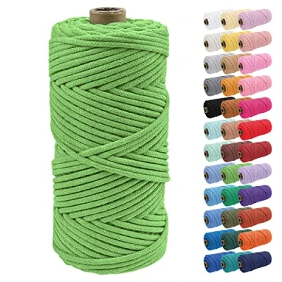 Image of Uiopa 4mm Macrame Cord, 100m Braided Cotton Rope, Fruit Green Craft Rope for Crochet Bags, Wall Hangings, Plant Hangers, Dream Catchers, DIY Projects