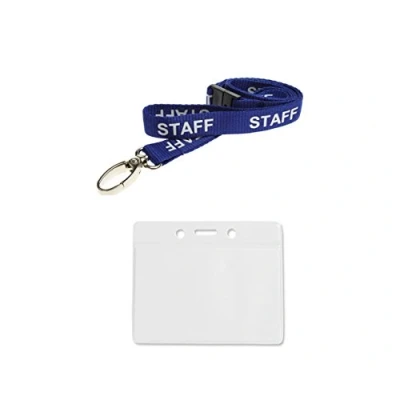 Image of ID Card It Holder Plastic Wallet and Staff Neck Strap Lanyard Blue