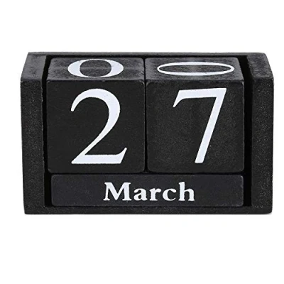 Image of Calendar Block,Vintage Wooden Desktop Wood Block Month Date Display Home Office Decoration(black)