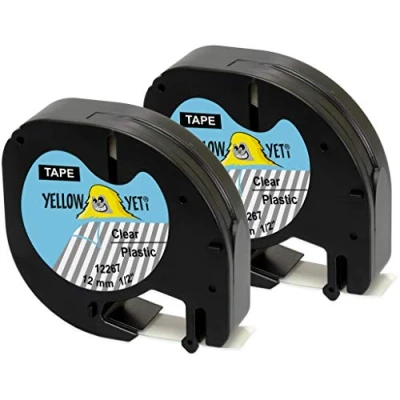 Image of Yellow Yeti 2 Plastic Label Tapes 12267 S0721530 S0721550 Black on Clear 12mm x 4m Compatible with LetraTag LT 100H 100T 110T QX50 XR XM 2000 Plus Makers