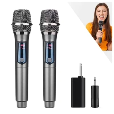 Image of HUACAM 2.4G Wireless Microphone，Dual Microphones for Karaoke, Dynamic Microphone with Rechargeable Receiver,Plug and Play, Wedding, Church, PA System