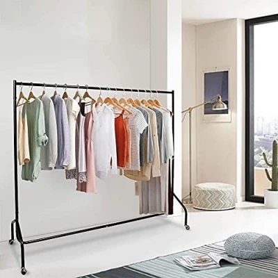 Image of Clothes Rails Heavy Duty 6 FT Garment Rail Free Standing Hanging Rack on Wheel Black Coat Organiser Display Stand for Bedroom Living Room