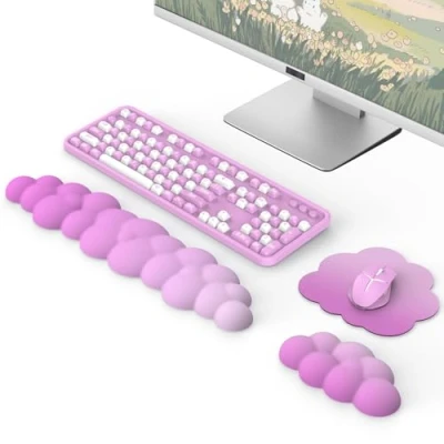 Image of MoKo Cloud Wrist Rest, Ergonomic Keyboard Rest with Mouse Pad, Durable Polyester Arm Pad for and Office, Gaming, Computer, Laptop, Pink