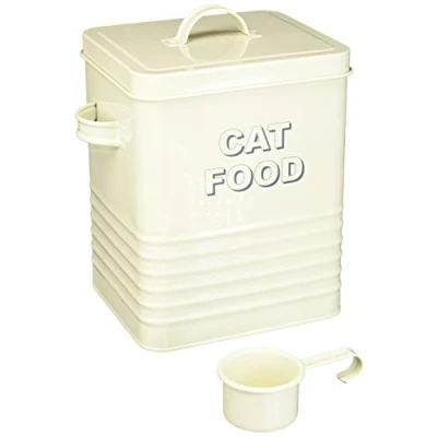 Image of Lesser &amp; Pavey Sweet Home Cream Cat Food Storage Tin with Scoop, Metal, 20