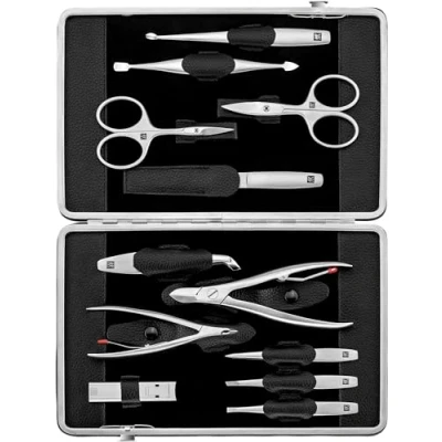 Image of ZWILLING Manicure Set (12 Pieces, Complete for Comprehensive Nail Care and Pedicure, Genuine Leather Frame Case), Premium, Black