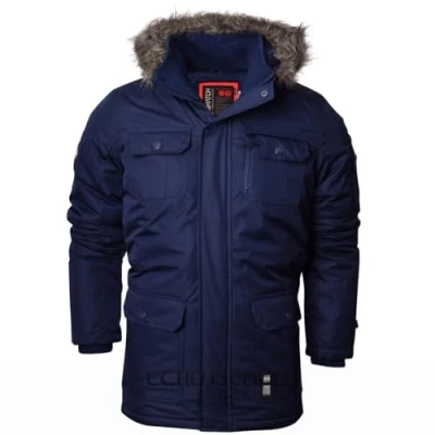 Image of Crosshatch Mens Heavy Weight Fur Hood &#039;Parked&#039; Parka Padded Waterproof Winter Coat Jacket Large Navy Blue