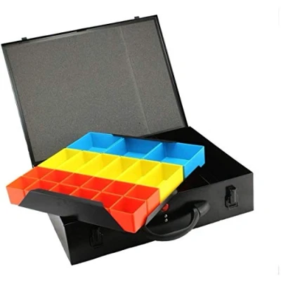 Image of DJM Direct Metal Storage Screw Fixing Organiser Tool Compartment Box Case Black (Large Double (440 x 330 95mm))