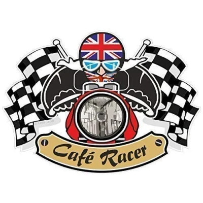 Image of Retro Cafe Racer Ton UP Biker Design With Union Jack Flag for British Bike Vinyl Car Helmet Sticker Decal 90x65mm