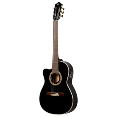 Image of Ortega Guitars RCE138 T4BK L Feel Series Left Hand Slim Neck Nylon 6 String Guitar with Spruce Top, Mahogany Body, Pickup