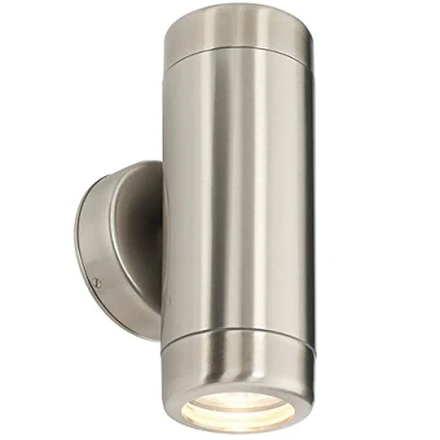 Image of Atlantis Outdoor Coastal Wall Up Down Light IP65 7W Marine Grade Brushed Stainless Steel Dimmable GU10