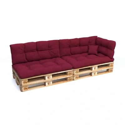 Image of POKAR Euro Pallet Quilted Pillow Set of 6: Seat Cushion 120 x 80cm + Back 40cm, Garden Pillows Sofa, Patio, Without Pallets, Dark Red