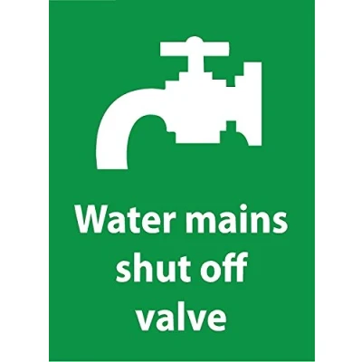 Image of WATER MAINS SHUT OFF VALVE SIGN Self adhesive vinyl 200mm x 150mm