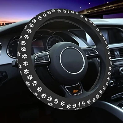 Image of Dog Cat Paw Print Steering Wheel Cover for Women 14 15 inch Universal Cute Car Accessories Breathable Protector