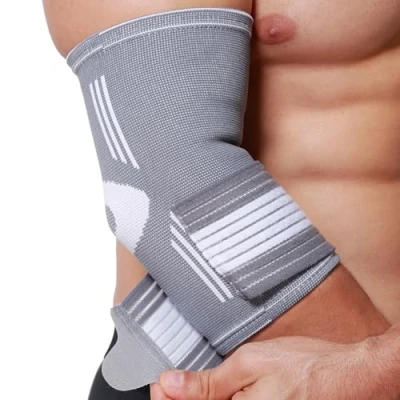 Image of Neotech Care Elbow Brace Support Sleeve Elastic &amp; Breathable Fabric Adjustable Compression Strap/Band For Men, Women, Right or Left Arm Gray Colour (Size L, 1 Unit)