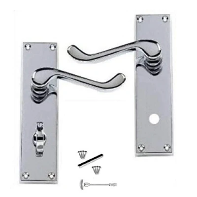 Image of Golden Grace Victorian Scroll Polished Chrome Bathroom WC Toilet Door Handles 150mm x 40mm Backplate