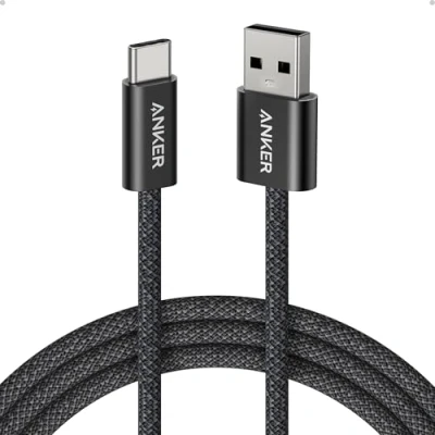 Image of Anker Zolo USB A to C Cable, Seamless CarPlay Connection, 1.8 m Durable and Braided Type Fast Charging Premium Look with Slim Connector, For iPhone 16/15 Series, iPad Pro, More(Black)