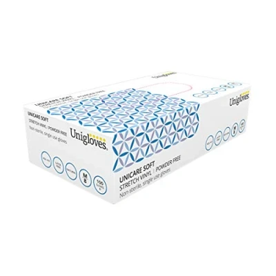 Image of We Can Source It Ltd Latex Free Blue Stretch Vinyl Disposable Powder Gloves for Food Medical Surgical Applications Large (Box of 100)