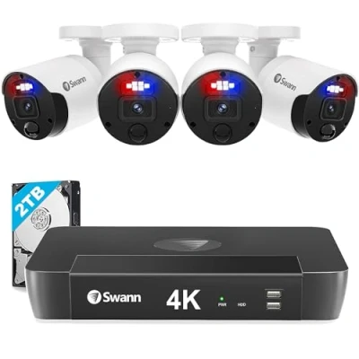 Image of Swann Pro 4K Ultra HD, 8 Channel Security System, 2TB NVR, 4 Bullet PoE IP Cameras Outdoor, Wired Surveillance CCTV, Heat Motion Vehicle Detection, LED Light, 24/7 Recording Camera, 889804