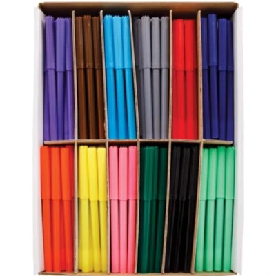 Image of Baker Ross FE414 Fine Tip Fibre Pens Pack of 144, Colouring Pens, Art for Kids, Markers Children